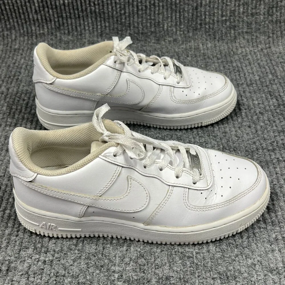 Nike Air‎ Force 1 Kids 6Y White on White Leather Sneakers Low-Top Lace-Up Shoes